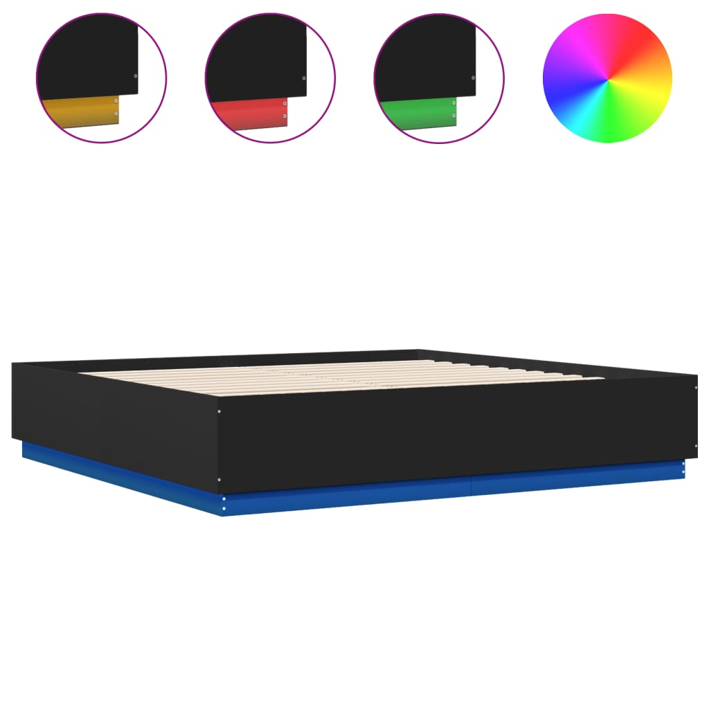 Bed Frame with LED without Mattress Black 180x200 cm Super King