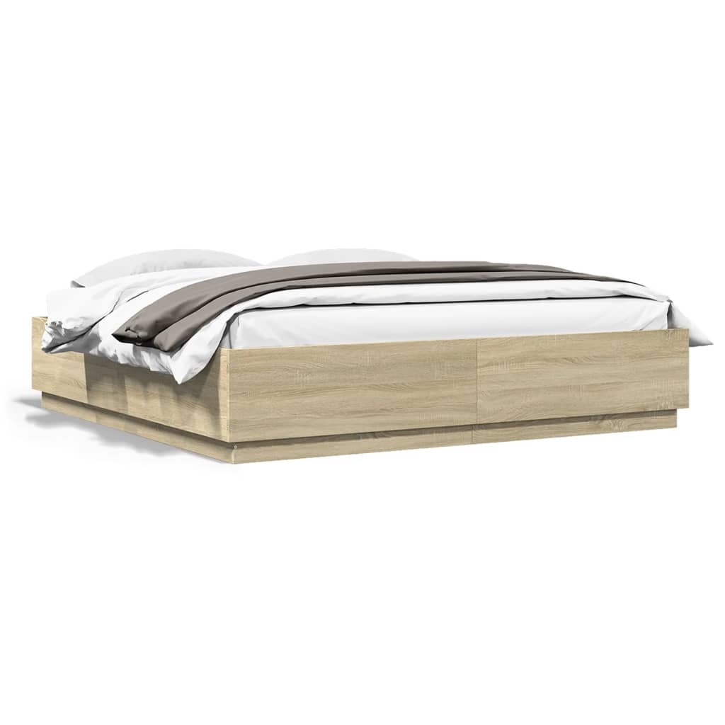Bed Frame with LED without Mattress Sonoma Oak 180x200 cm Super King