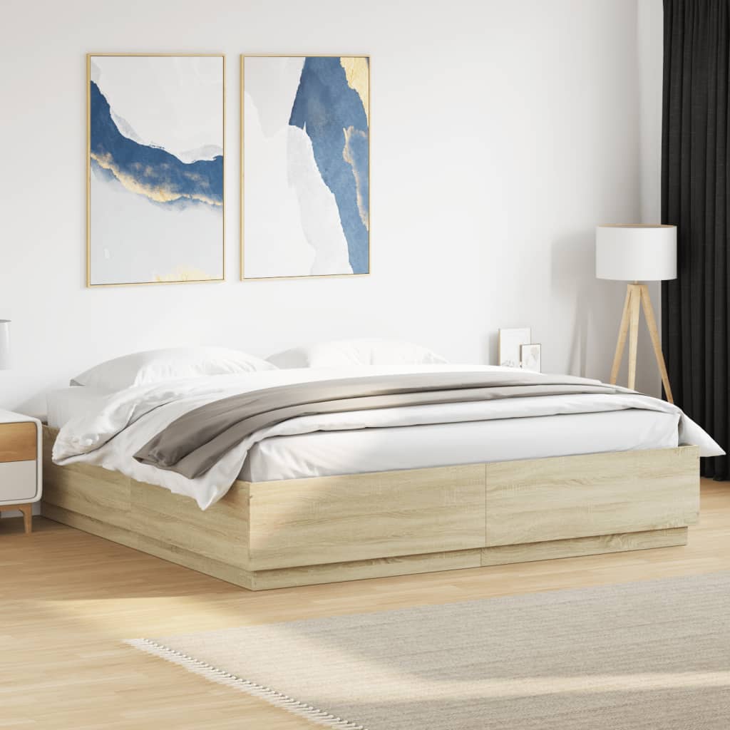 Bed Frame with LED without Mattress Sonoma Oak 180x200 cm Super King