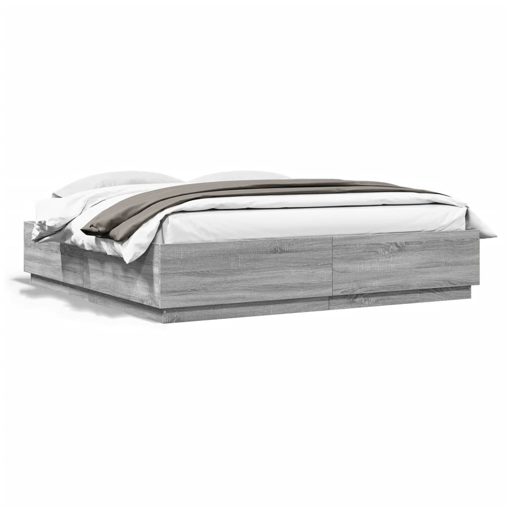 Bed Frame with LED without Mattress Grey Sonoma 180x200 cm Super King