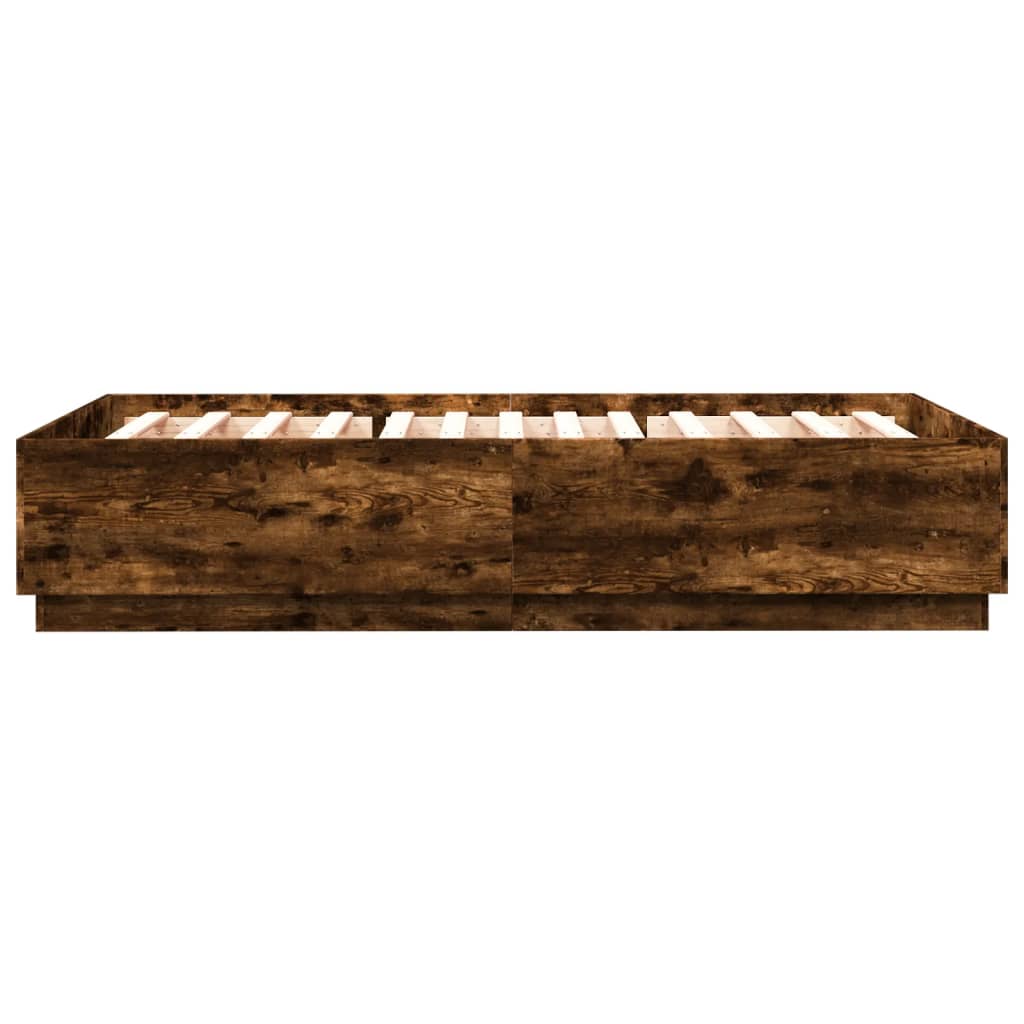 Bed Frame with LED without Mattress Smoked Oak 140x200 cm