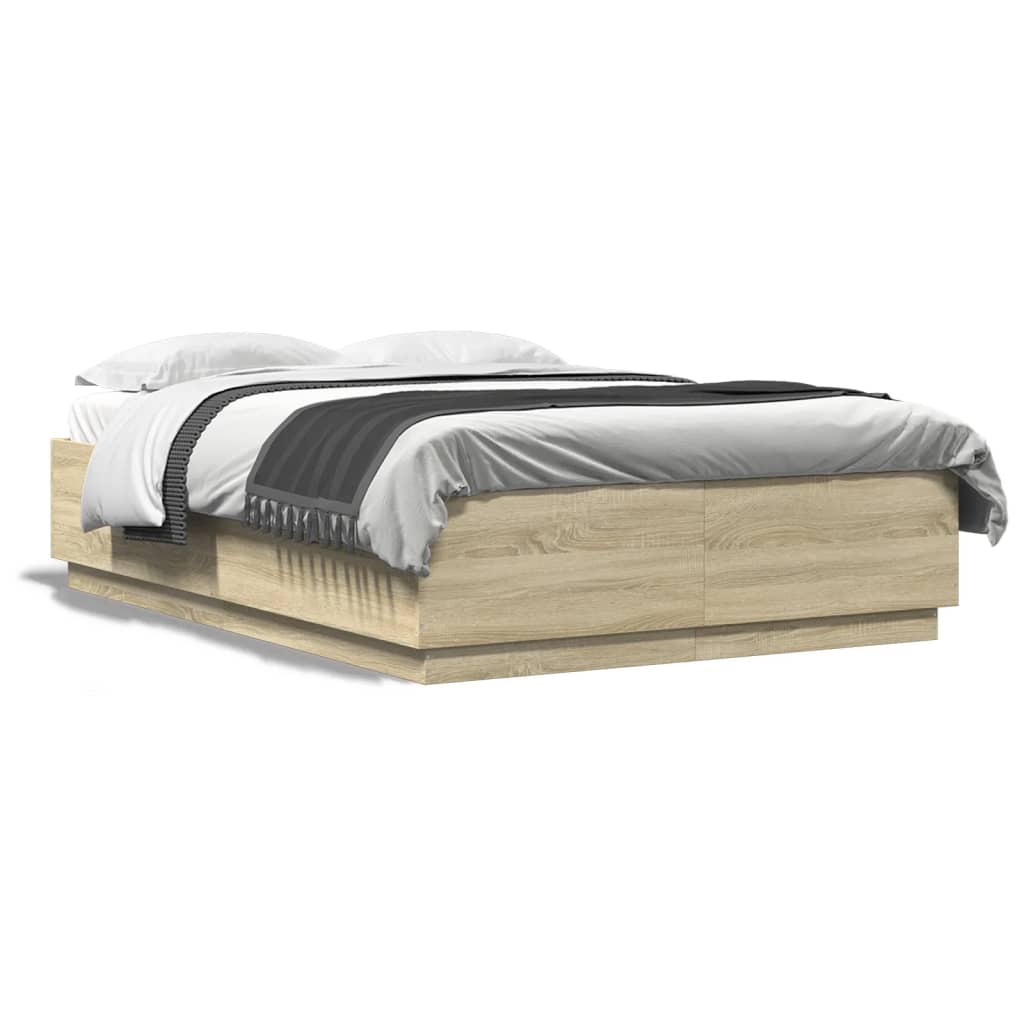 Bed Frame with LED without Mattress Sonoma Oak 120x200 cm