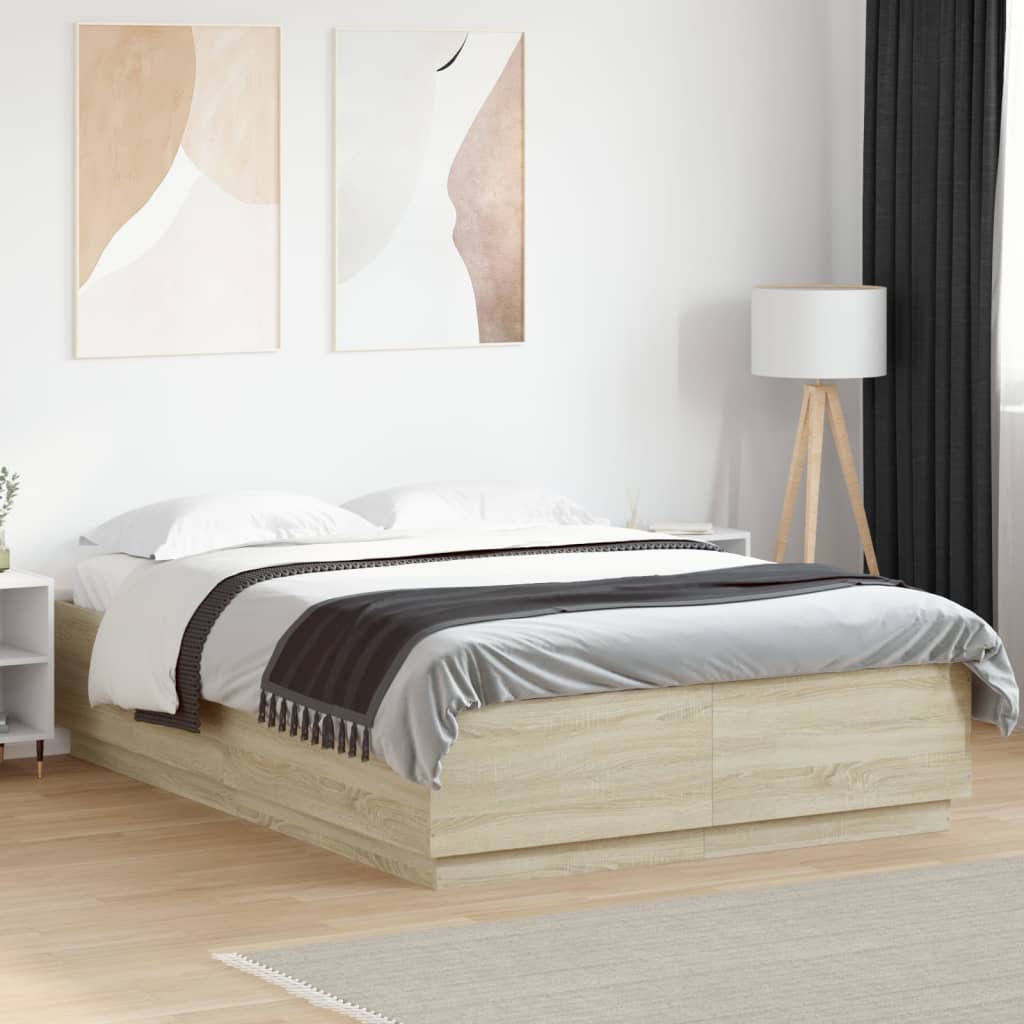Bed Frame with LED without Mattress Sonoma Oak 120x200 cm