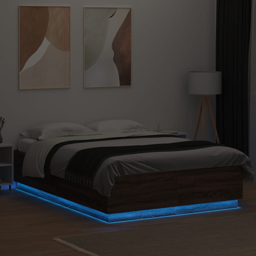 Bed Frame with LED without Mattress Brown Oak 120x200 cm