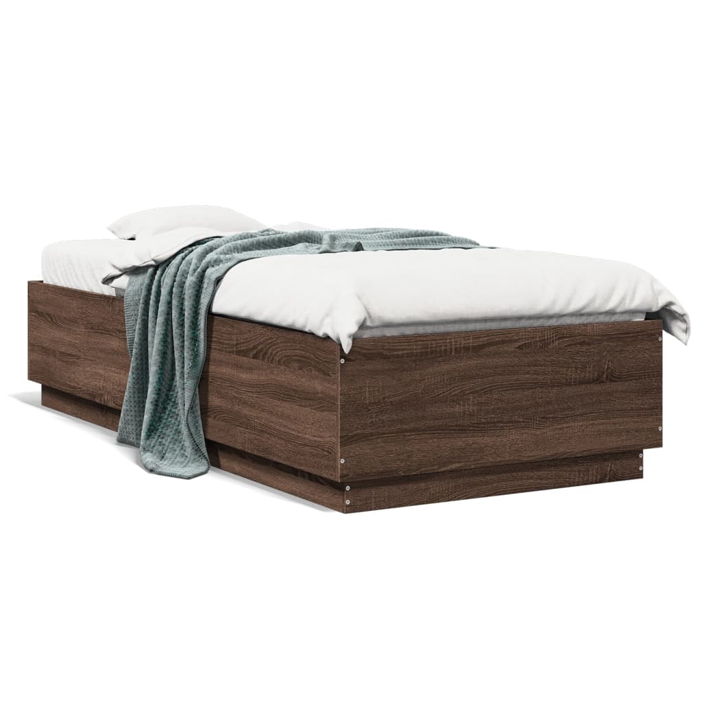 Bed Frame with LED without Mattress Brown Oak 100x200 cm