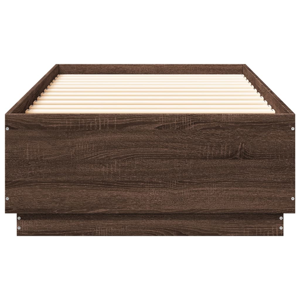 Bed Frame with LED without Mattress Brown Oak 100x200 cm