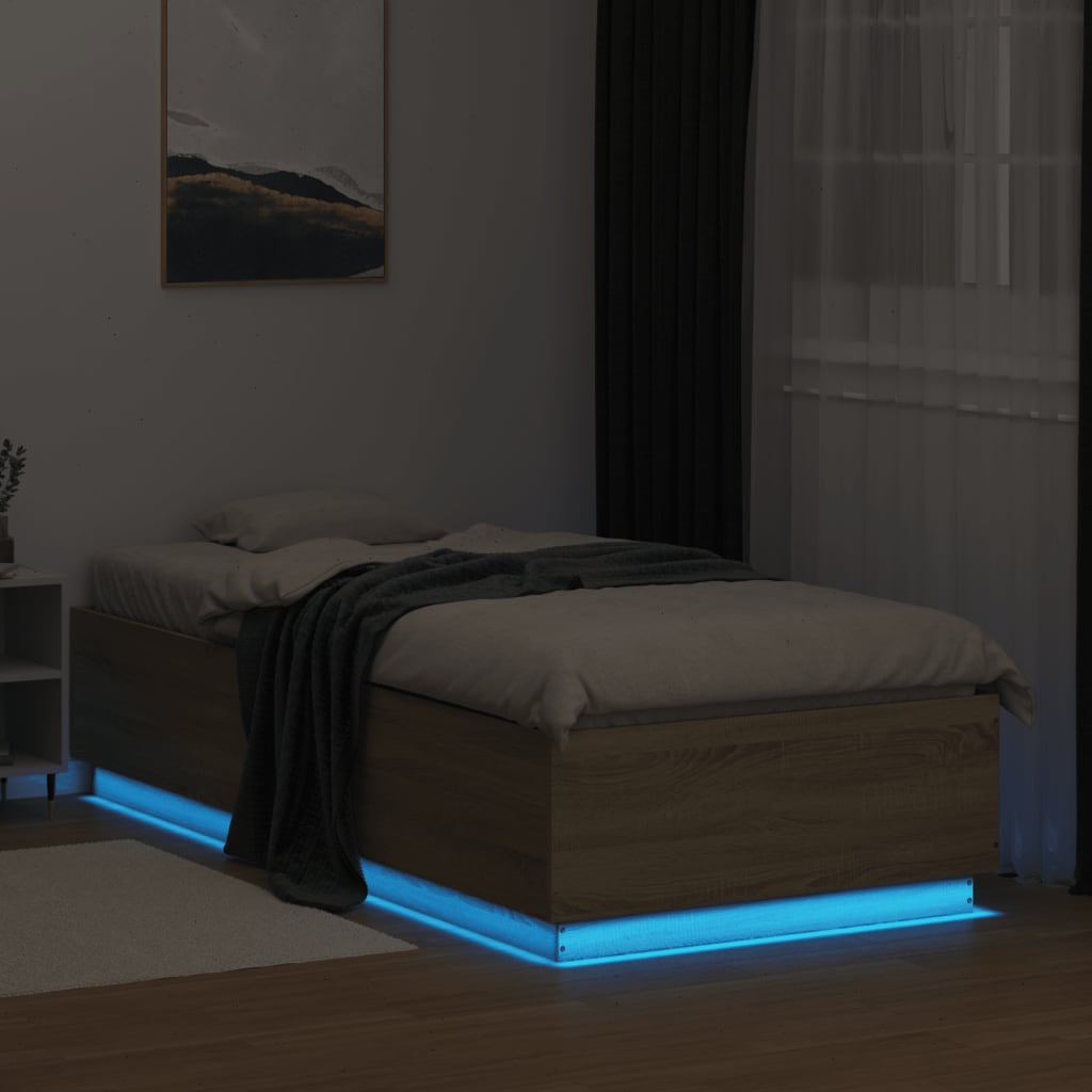 Bed Frame with LED without Mattress Sonoma Oak 90x200 cm