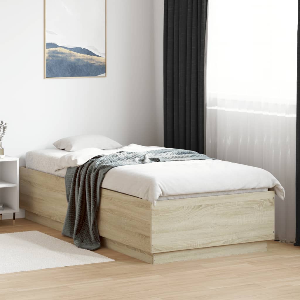 Bed Frame with LED without Mattress Sonoma Oak 90x200 cm