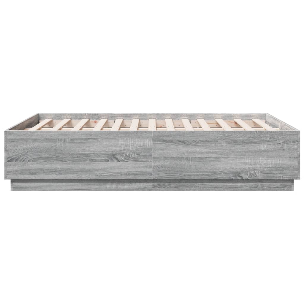 Bed Frame with LED without Mattress Grey Sonoma 135x190 cm Double