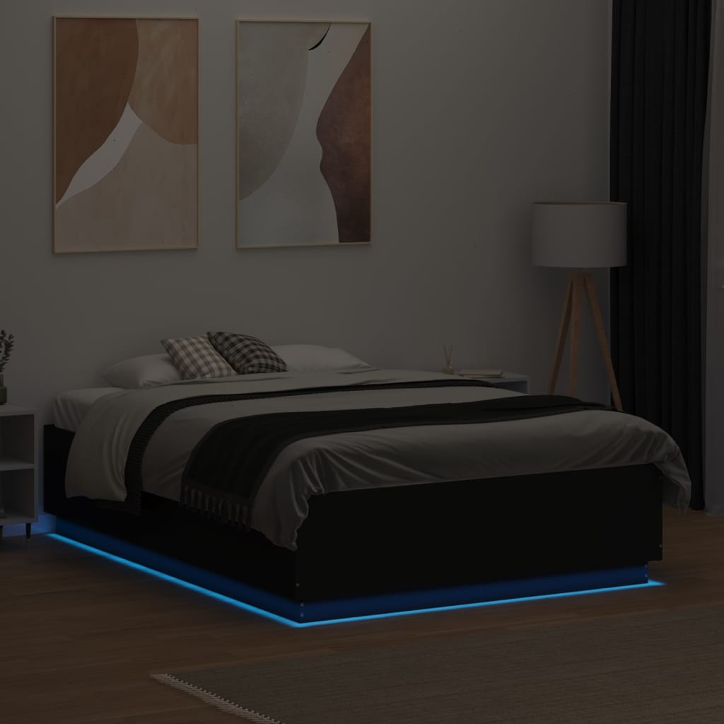 Bed Frame with LED without Mattress Black 120x190 cm Small Double