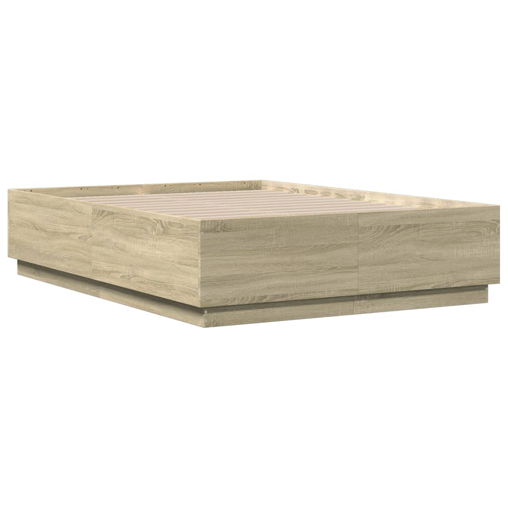 Bed Frame with LED without Mattress Sonoma Oak 120x190 cm Small Double