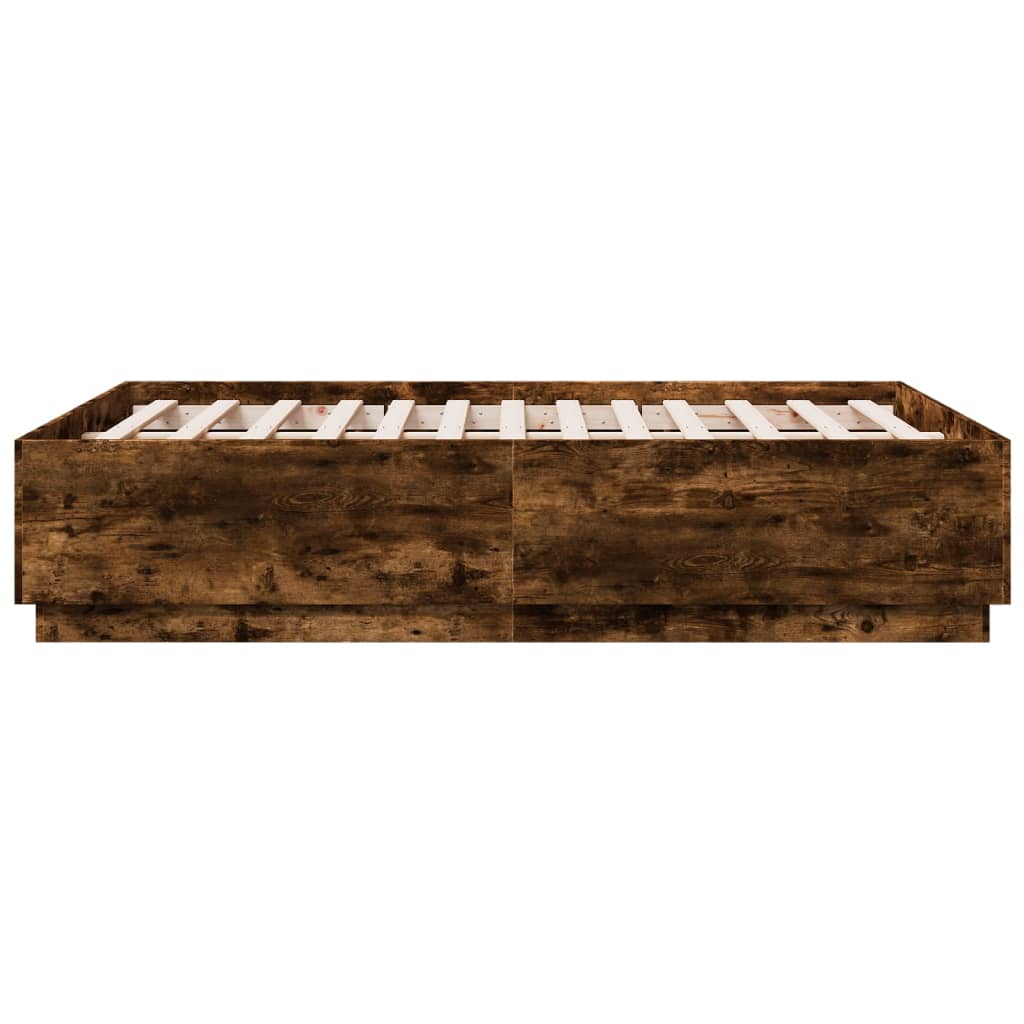 Bed Frame with LED without Mattress Smoked Oak 120x190 cm Small Double
