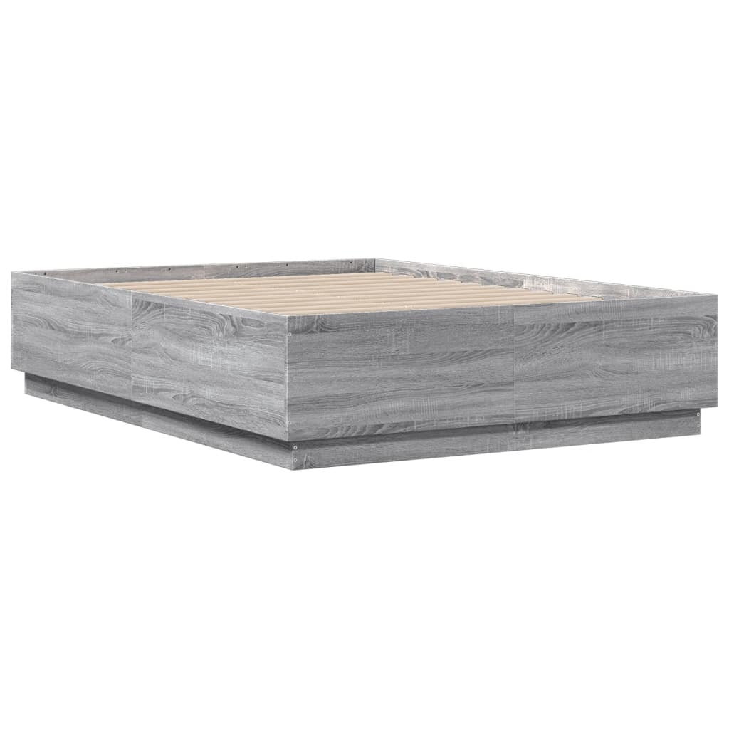 Bed Frame with LED without Mattress Grey Sonoma 120x190 cm Small Double