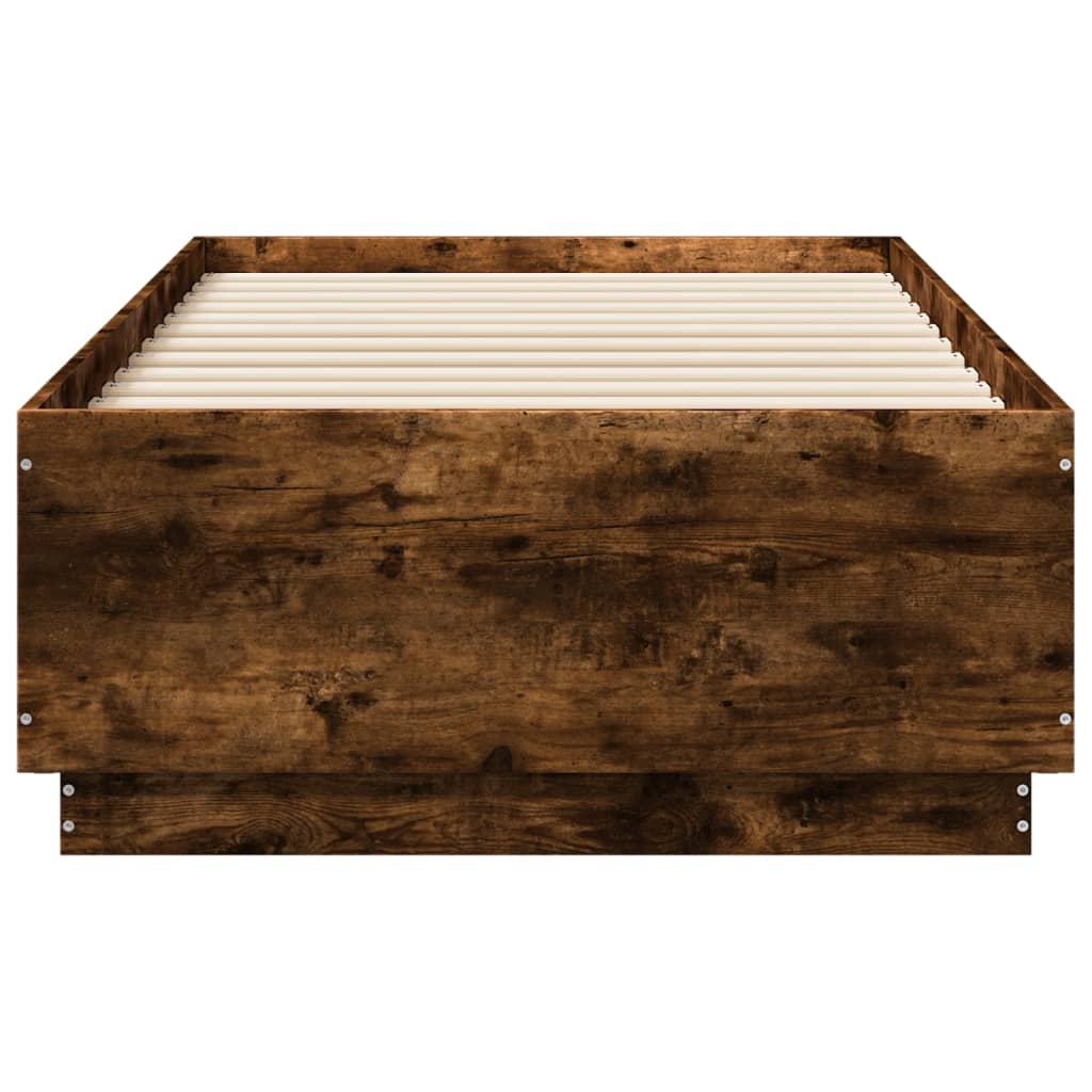 Bed Frame with LED without Mattress Smoked Oak 90x190 cm Single