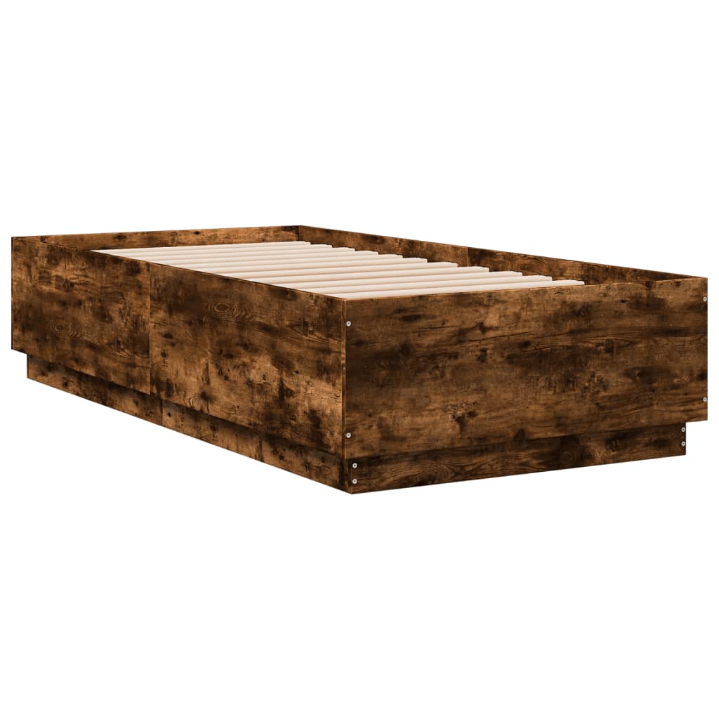 Bed Frame with LED without Mattress Smoked Oak 90x190 cm Single