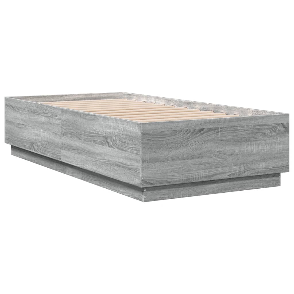 Bed Frame with LED without Mattress Grey Sonoma 75x190 cm Small Single