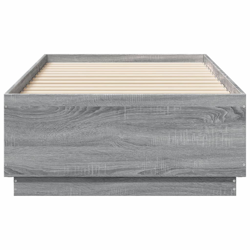 Bed Frame with LED without Mattress Grey Sonoma 75x190 cm Small Single
