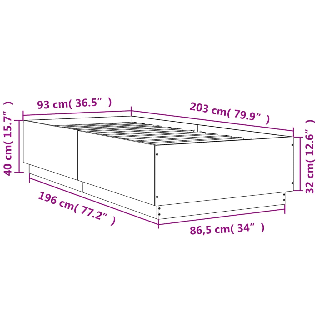 Bed Frame without Mattress Brown Oak 90x200 cm