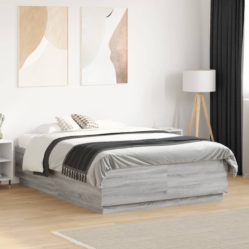 Bed Frame without Mattress Grey Sonoma 135x190 cm Double