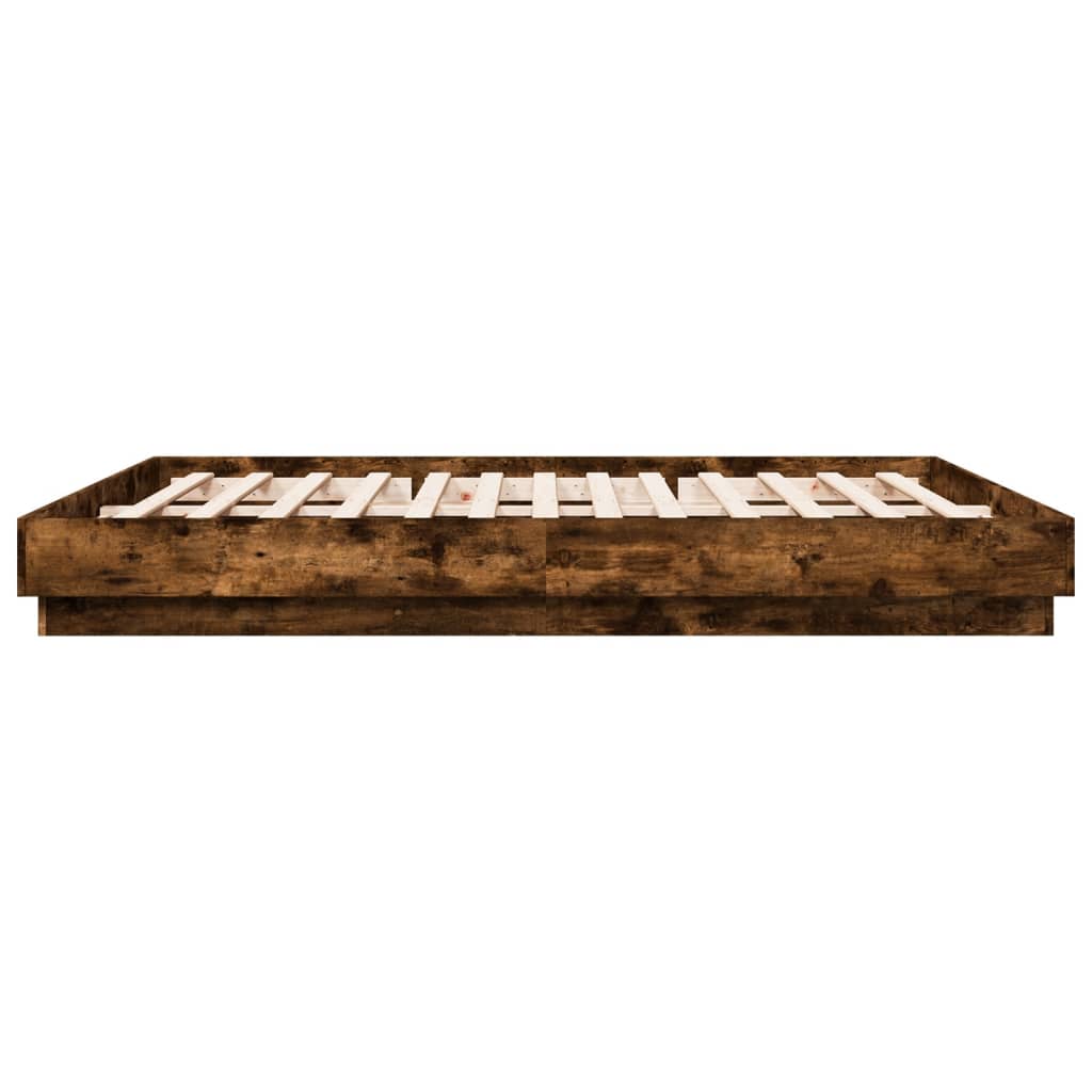 Bed Frame with LED without Mattress Smoked Oak 200x200 cm