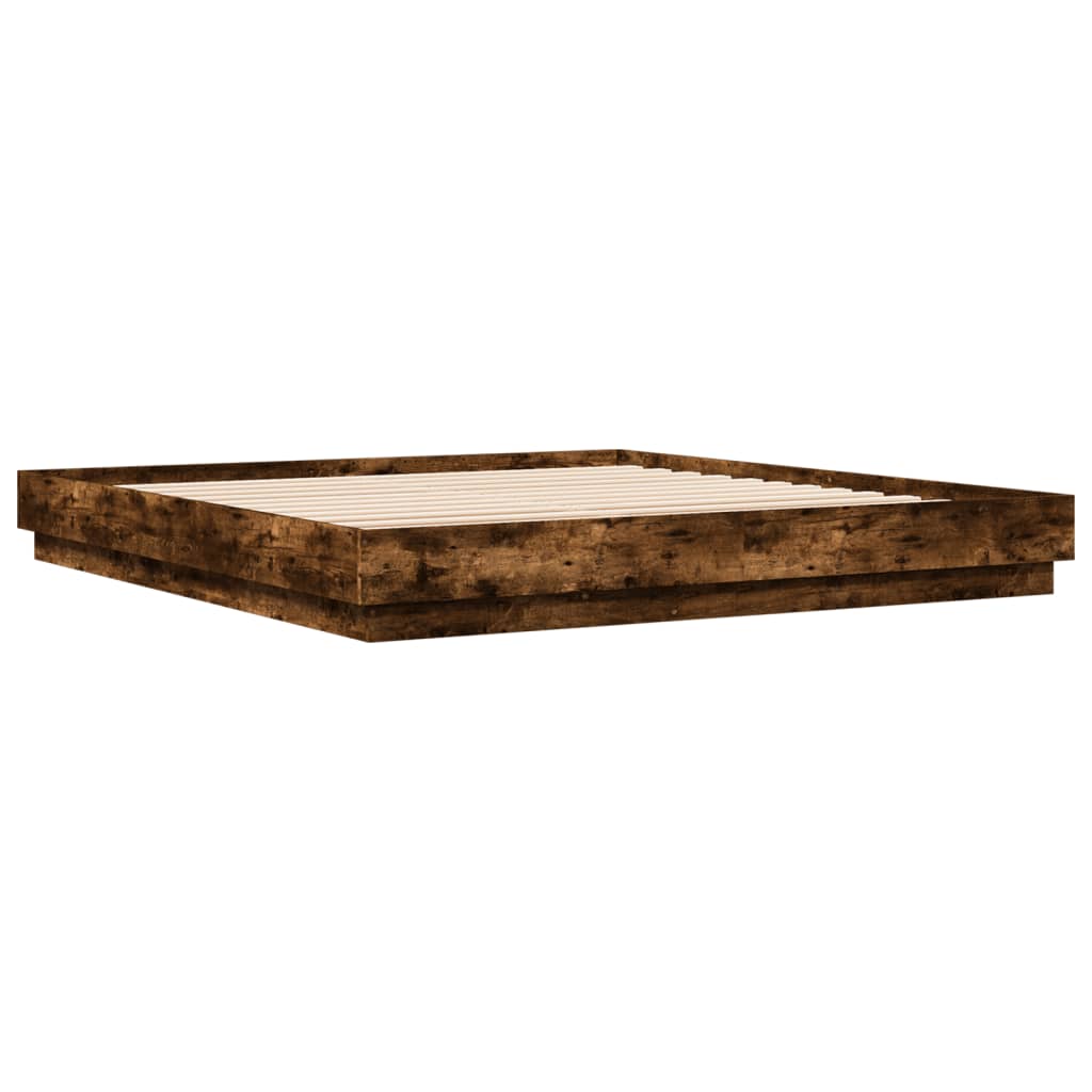Bed Frame with LED without Mattress Smoked Oak 200x200 cm