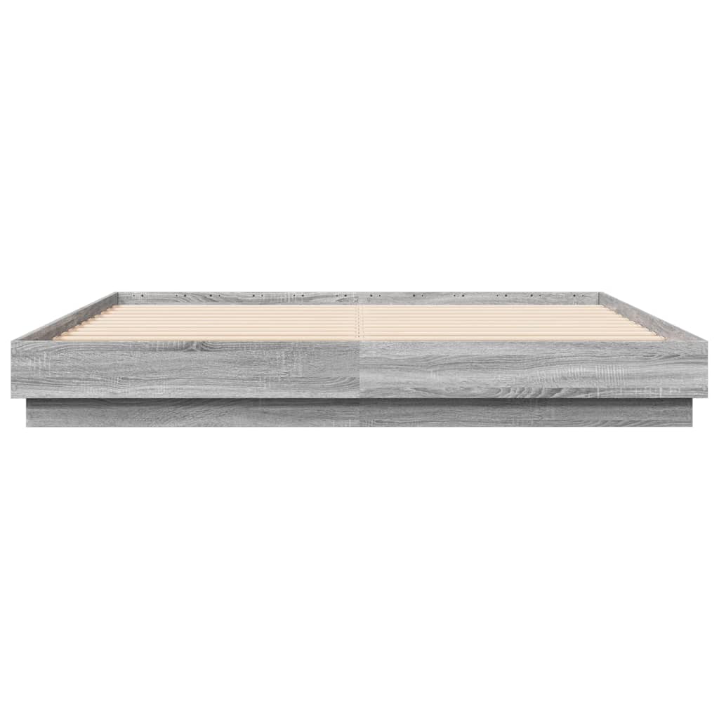 Bed Frame with LED without Mattress Grey Sonoma 200x200 cm