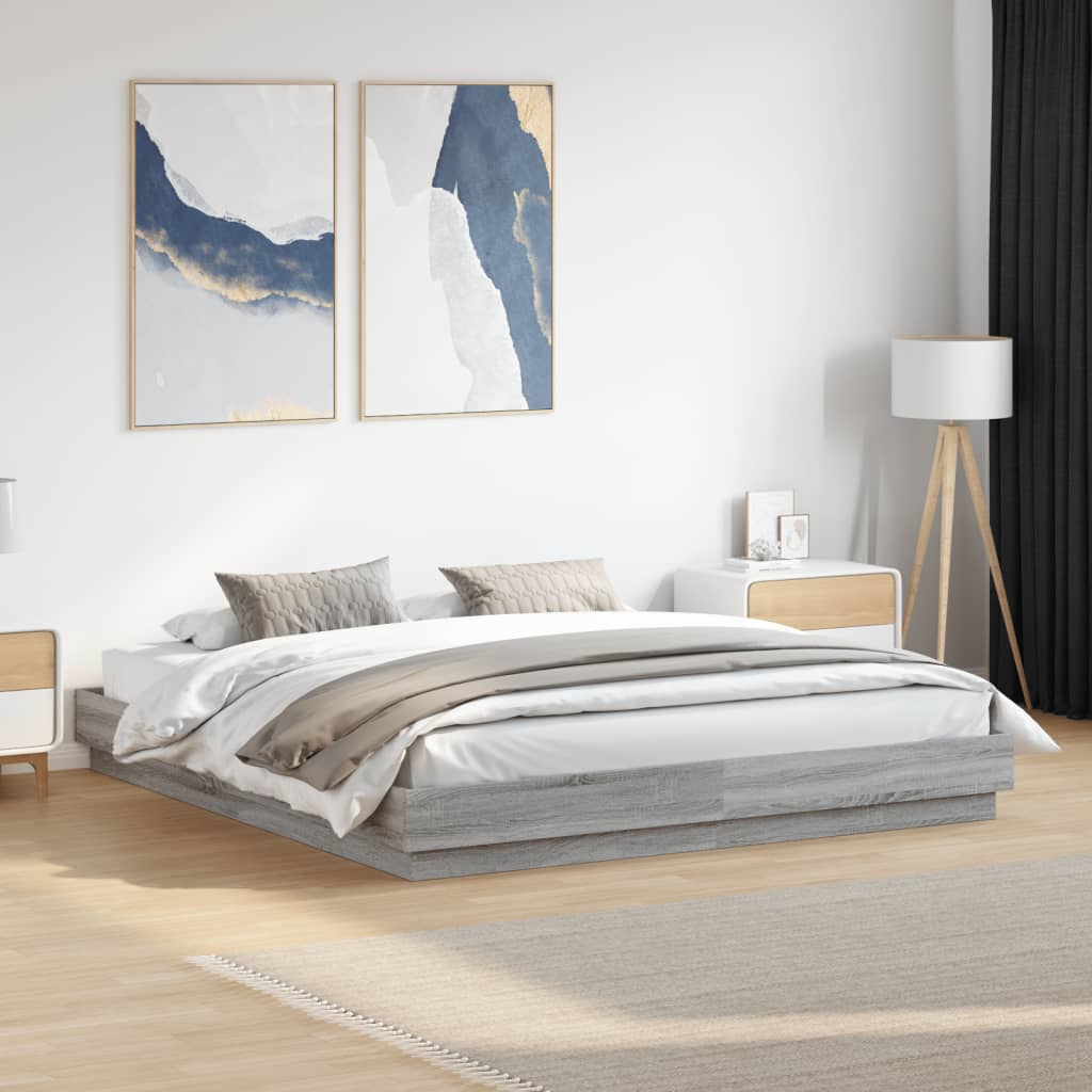 Bed Frame with LED without Mattress Grey Sonoma 180x200 cm Super King
