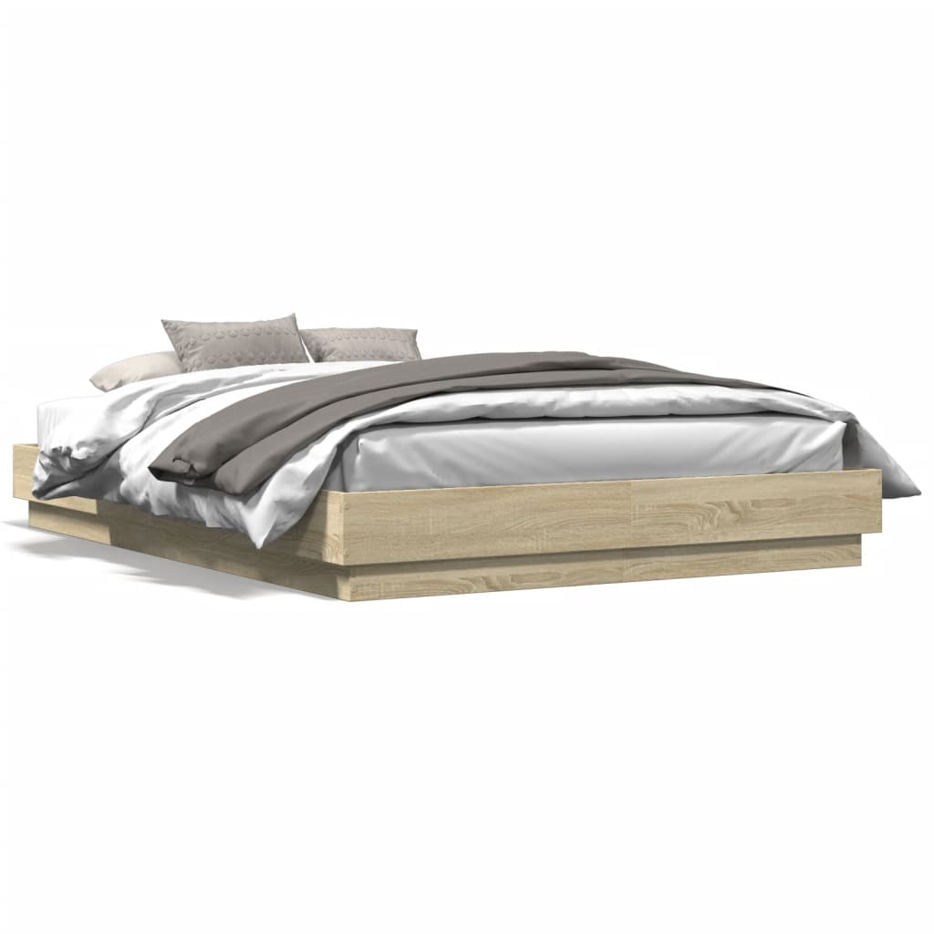 Bed Frame with LED without Mattress Sonoma Oak 160x200 cm