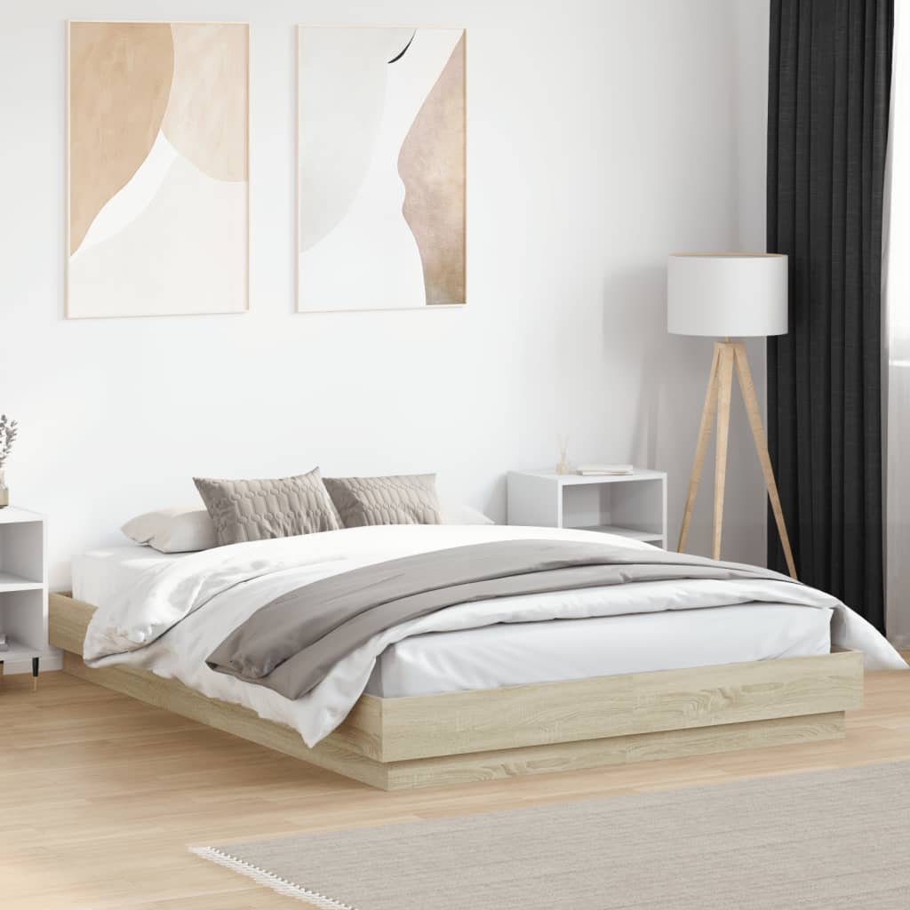 Bed Frame with LED without Mattress Sonoma Oak 160x200 cm