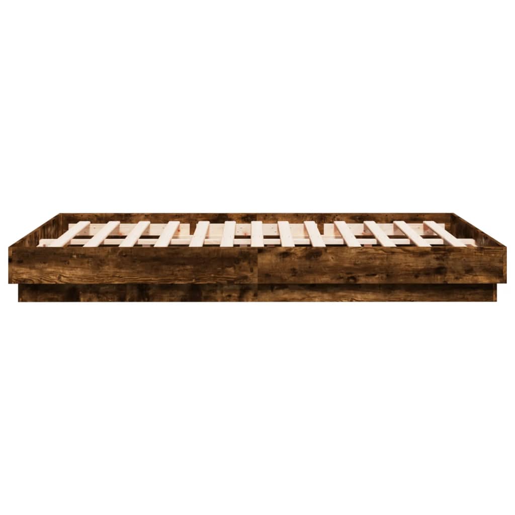 Bed Frame with LED without Mattress Smoked Oak 150x200 cm King Size