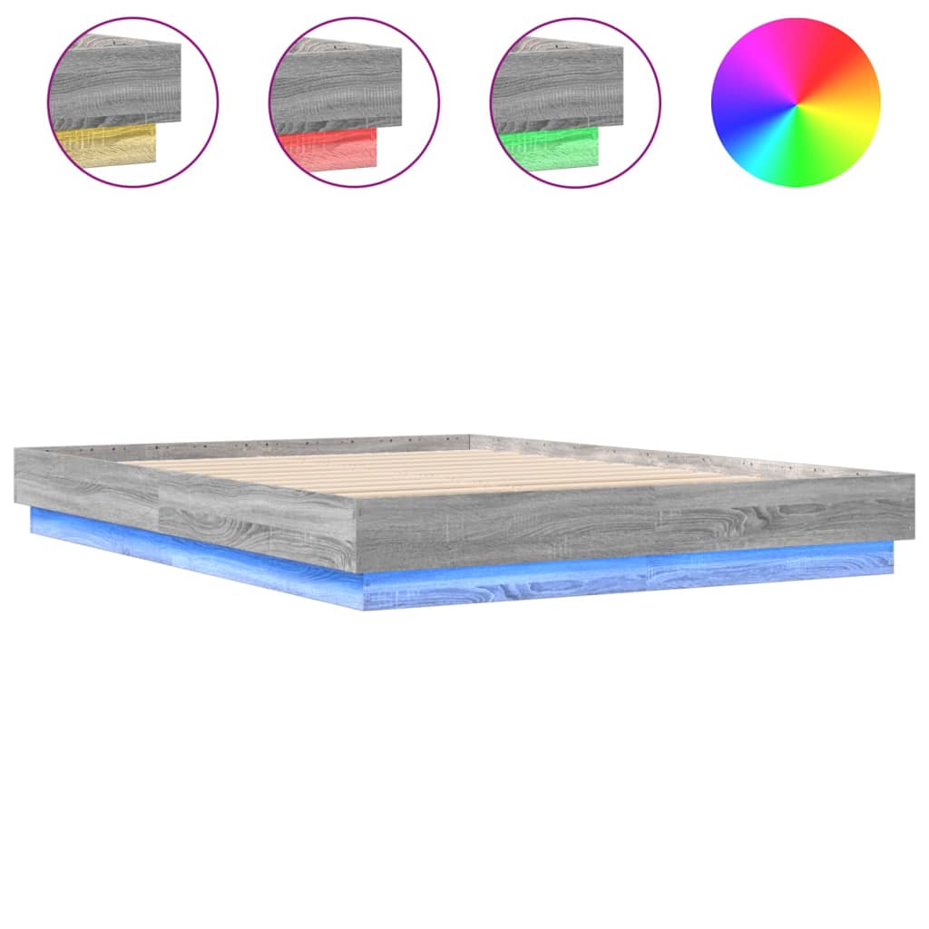 Bed Frame with LED without Mattress Grey Sonoma 150x200 cm King Size