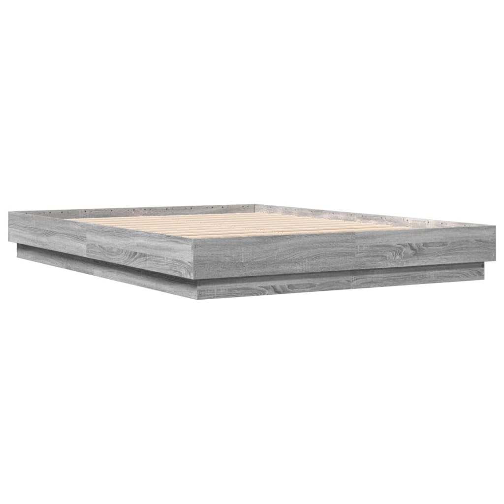 Bed Frame with LED without Mattress Grey Sonoma 150x200 cm King Size