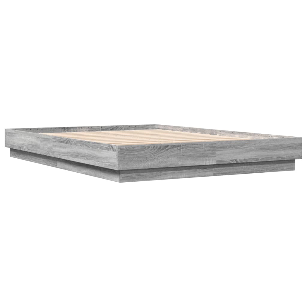 Bed Frame with LED without Mattress Grey Sonoma 150x200 cm King Size