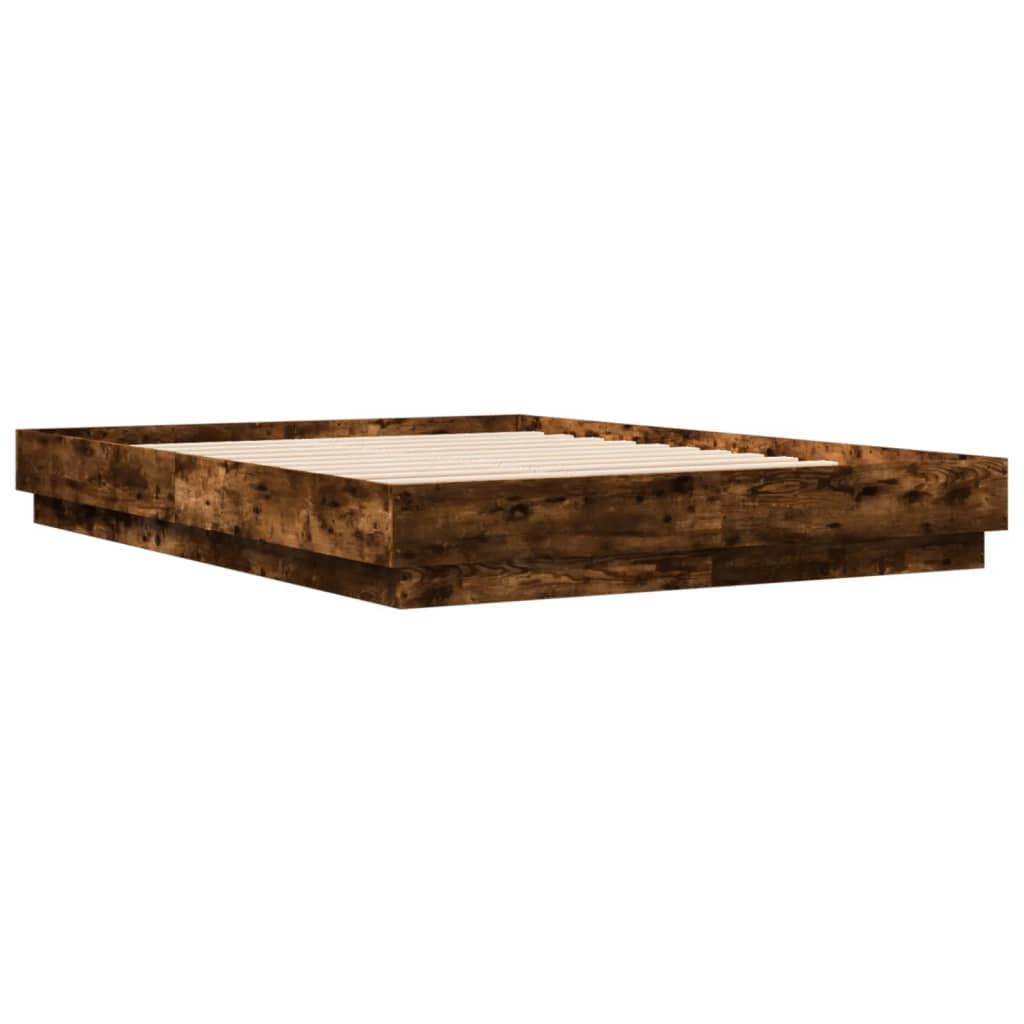Bed Frame with LED without Mattress Smoked Oak 140x200 cm