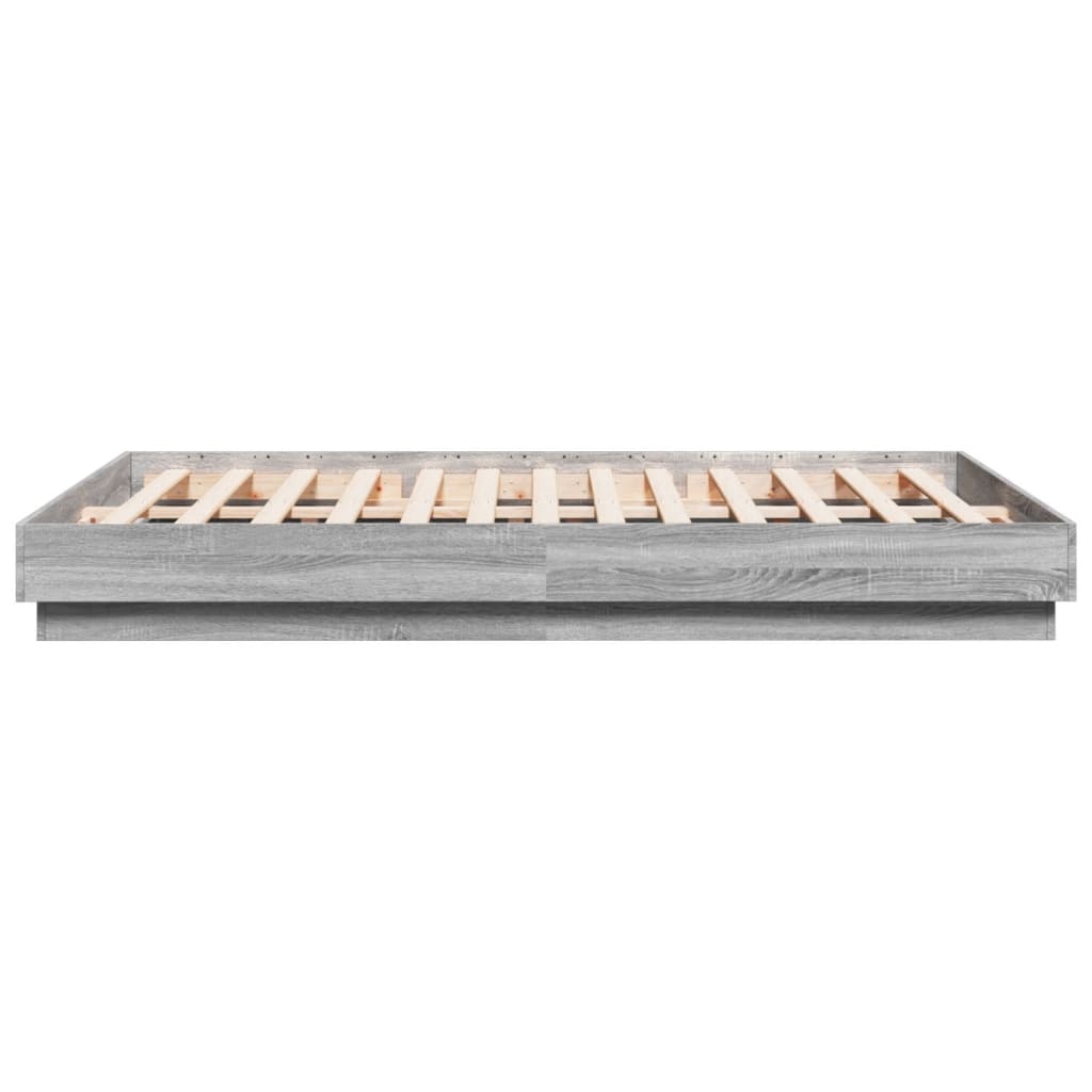 Bed Frame with LED without Mattress Grey Sonoma 140x200 cm