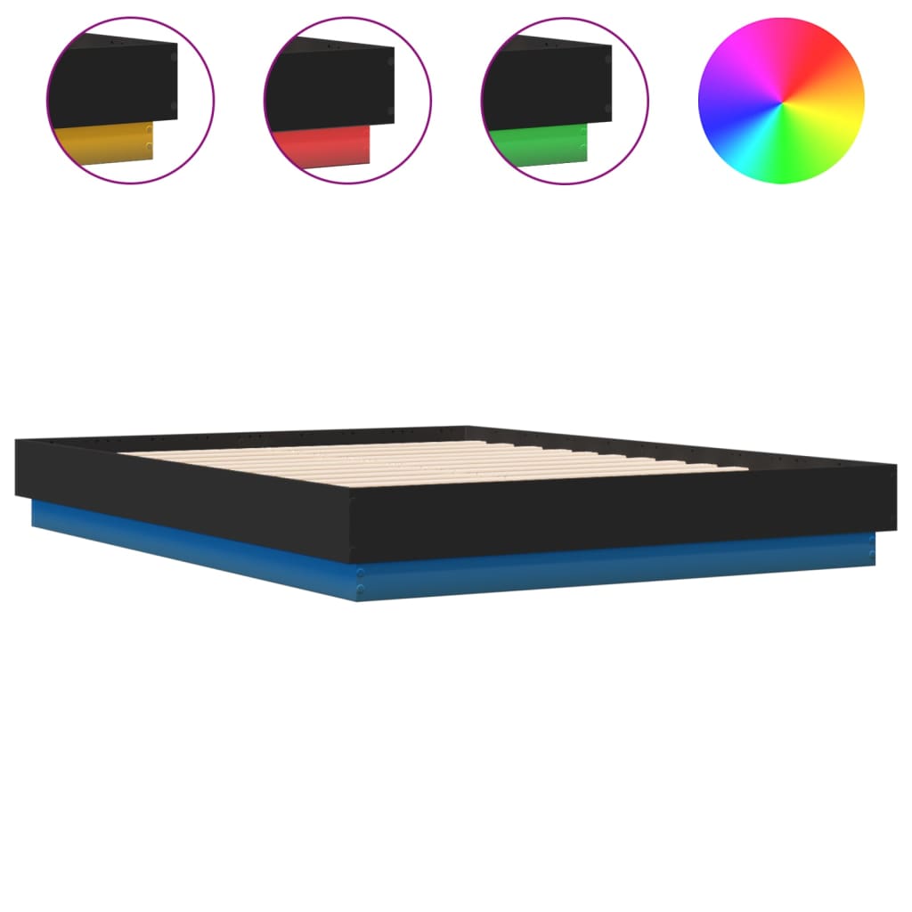 Bed Frame with LED without Mattress Black 135x190 cm Double