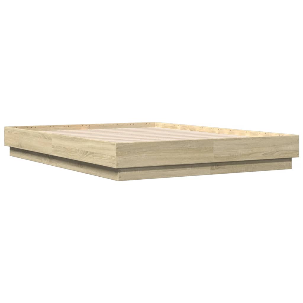 Bed Frame with LED without Mattress Sonoma Oak 120x190 cm Small Double