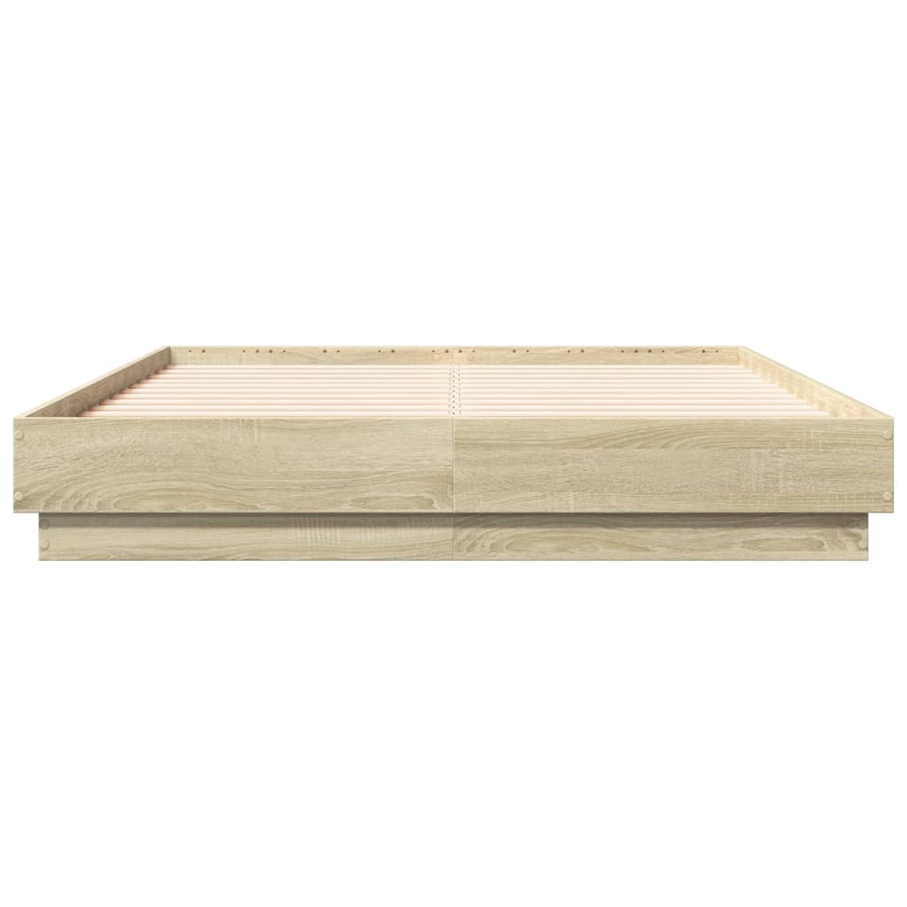 Bed Frame with LED without Mattress Sonoma Oak 120x190 cm Small Double
