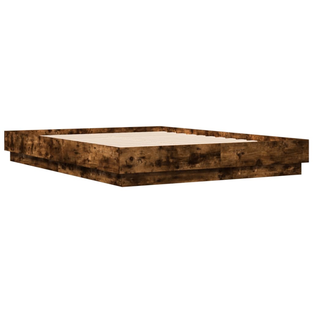 Bed Frame with LED without Mattress Smoked Oak 120x190 cm Small Double