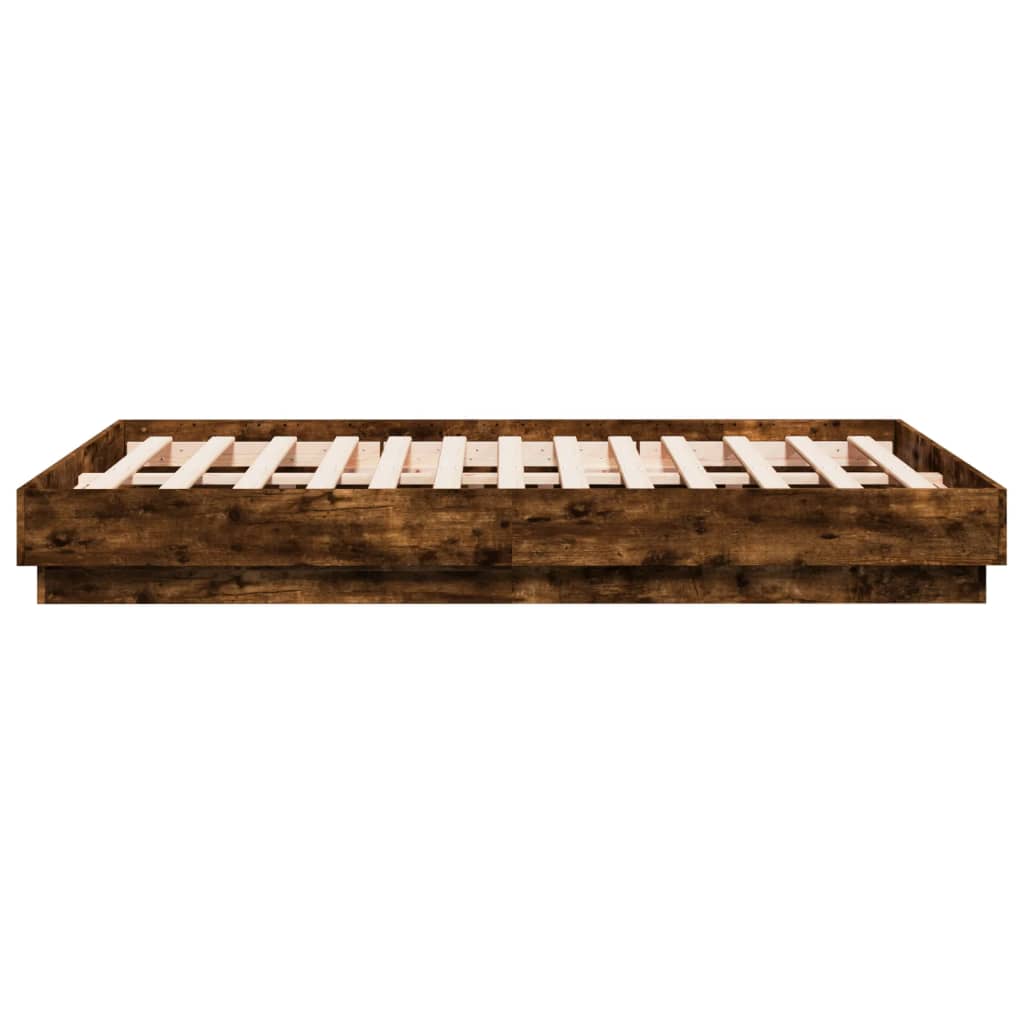 Bed Frame with LED without Mattress Smoked Oak 120x190 cm Small Double