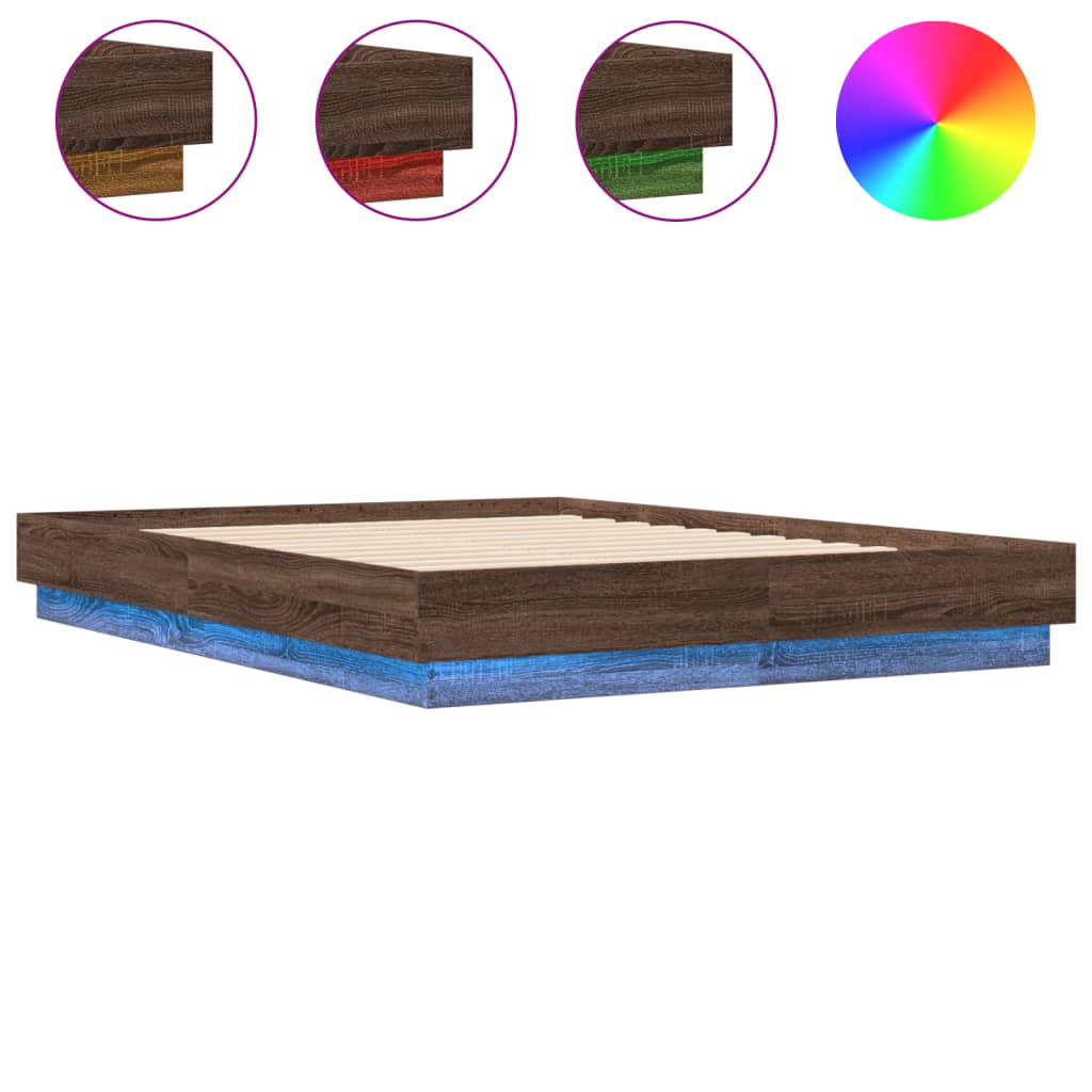 Bed Frame with LED without Mattress Brown Oak 120x190 cm Small Double