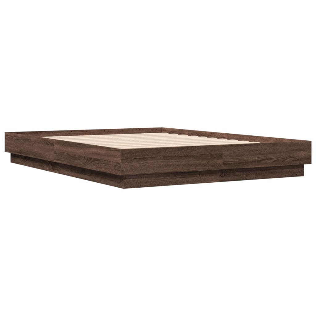 Bed Frame with LED without Mattress Brown Oak 120x190 cm Small Double