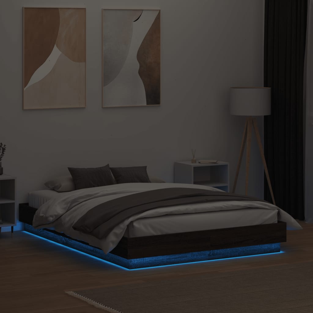 Bed Frame with LED without Mattress Brown Oak 120x190 cm Small Double