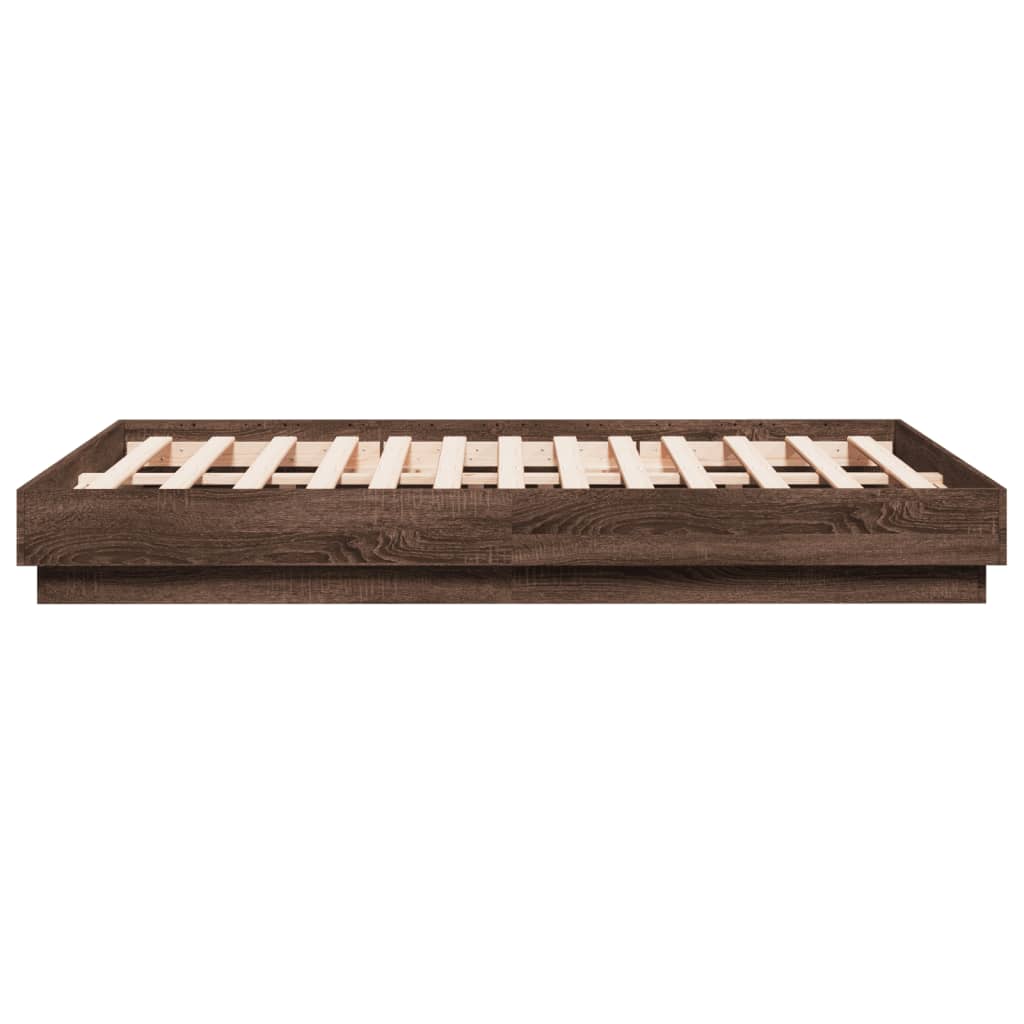 Bed Frame with LED without Mattress Brown Oak 120x190 cm Small Double