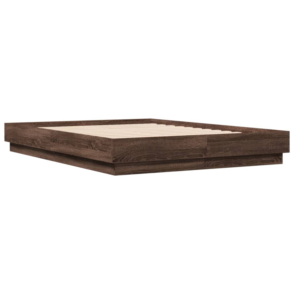 Bed Frame with LED without Mattress Brown Oak 120x190 cm Small Double