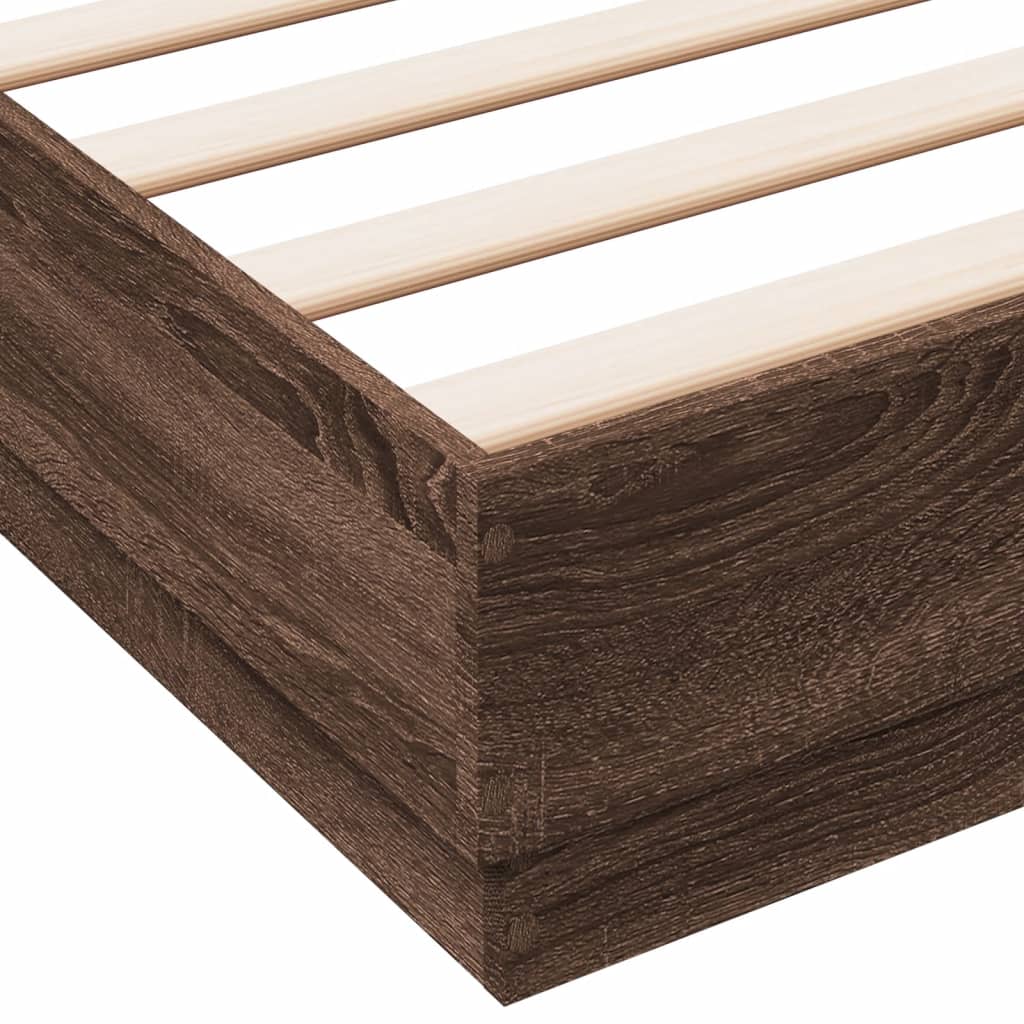 Bed Frame with LED without Mattress Brown Oak 120x190 cm Small Double