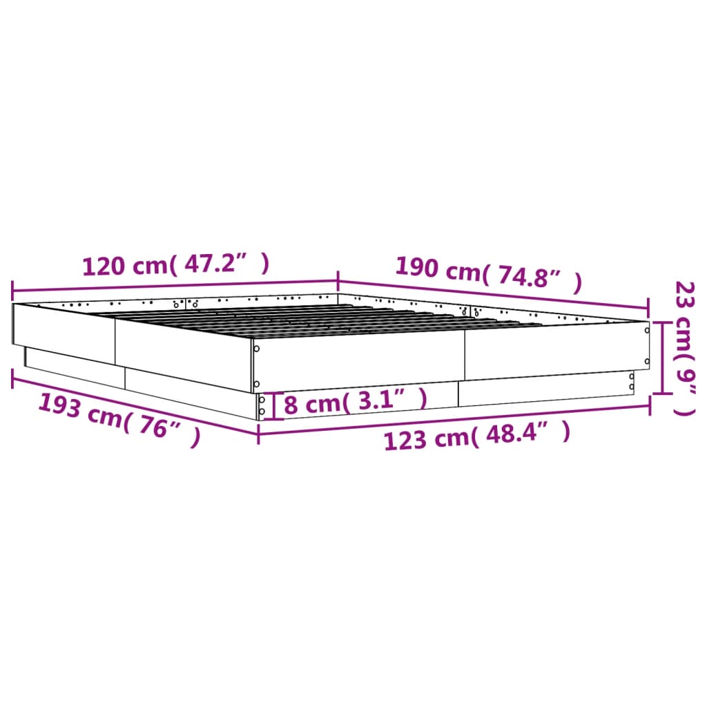 Bed Frame without Mattress Concrete Grey 120x190 cm Small Double