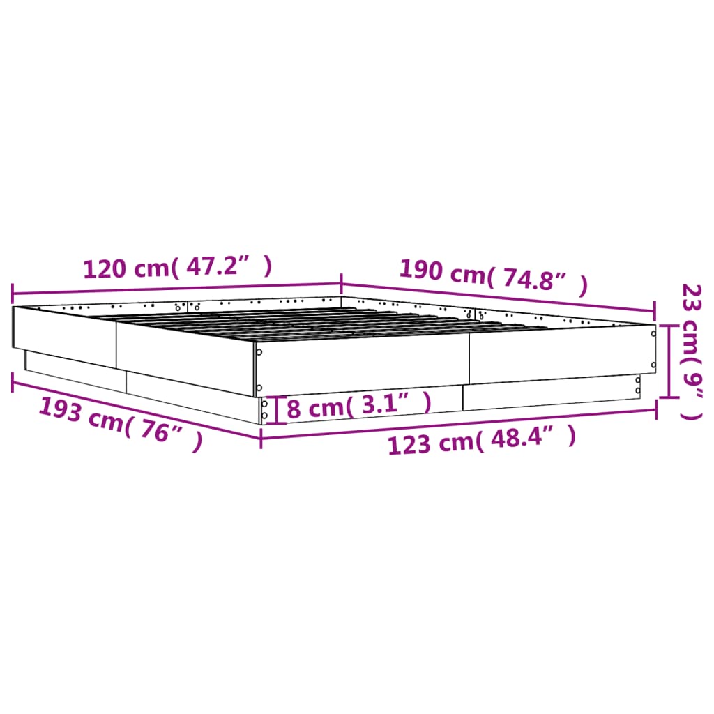 Bed Frame without Mattress Grey Sonoma 120x190 cm Small Double