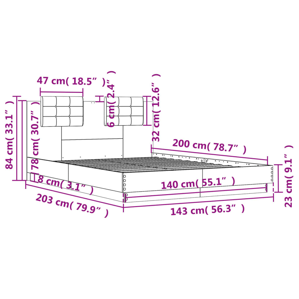 Bed Frame without Mattress Sonoma Oak 140x200 cm