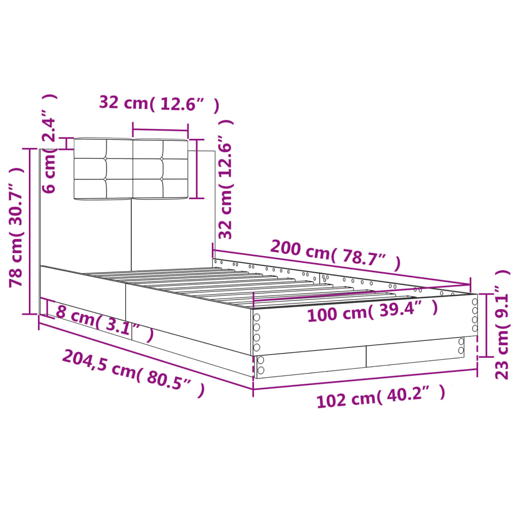 Bed Frame without Mattress Smoked Oak 100x200 cm